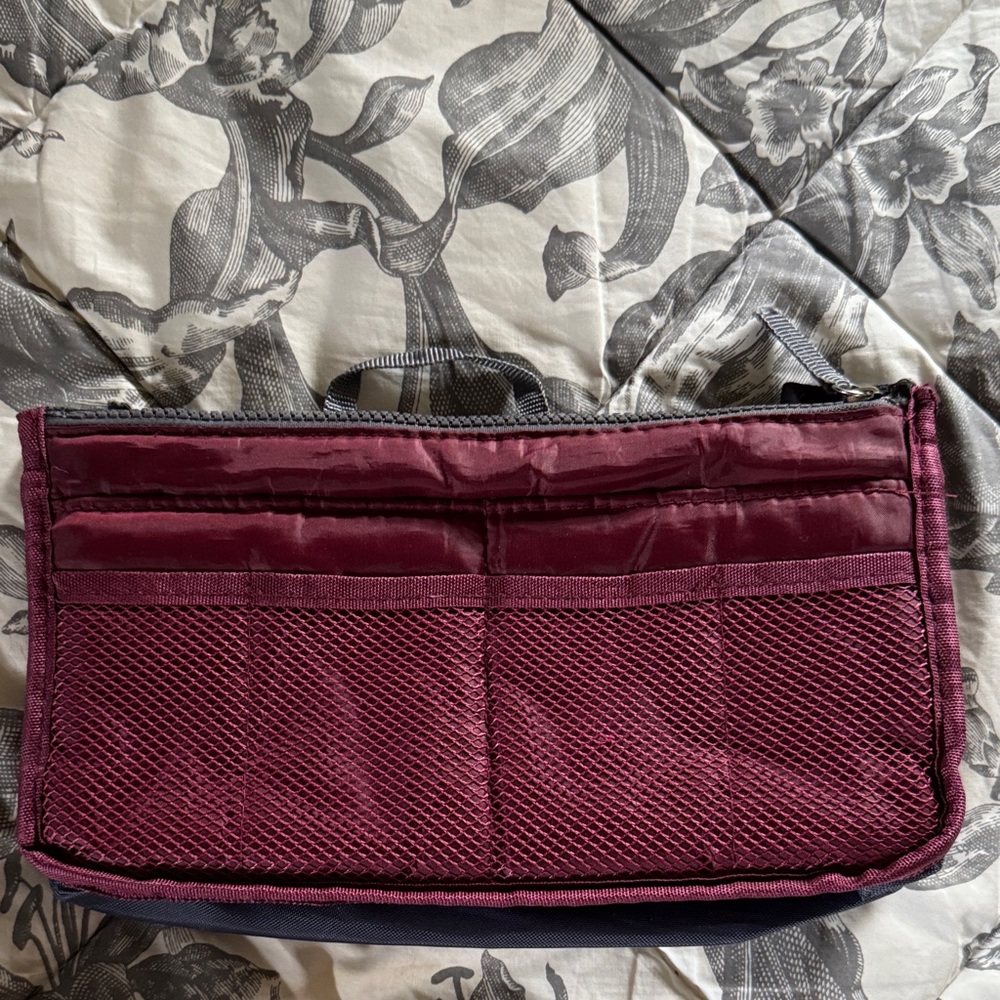 Never Used - Sm Burgundy/Grey Organizer (Purse insert or Makeup)